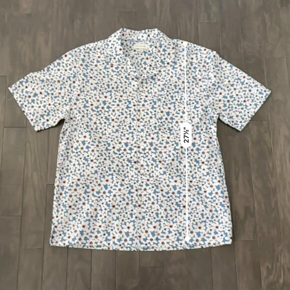 Free Assembly White Flower Print Large Men's Short Sleeve Shirt 100% Cotton - Picture 10 of 10